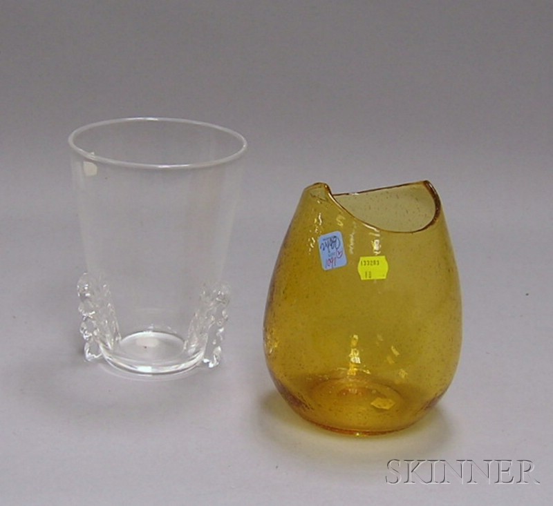 Appraisal: Steuben Colorless Glass Vase and an Amber Art Glass Vase