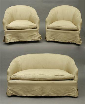 Appraisal: Upholstered Settee and a Pair of Easy Chairs Settee in