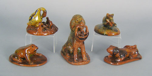 Appraisal: Five Breininger redware animal figures h