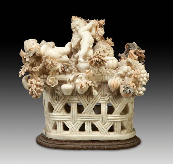 Appraisal: A Baroque style carved marble figural group Modeled as three