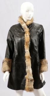 Appraisal: BLACK LEATHER AND RACCOON FUR COAT BLACK LEATHER AND RACCOON