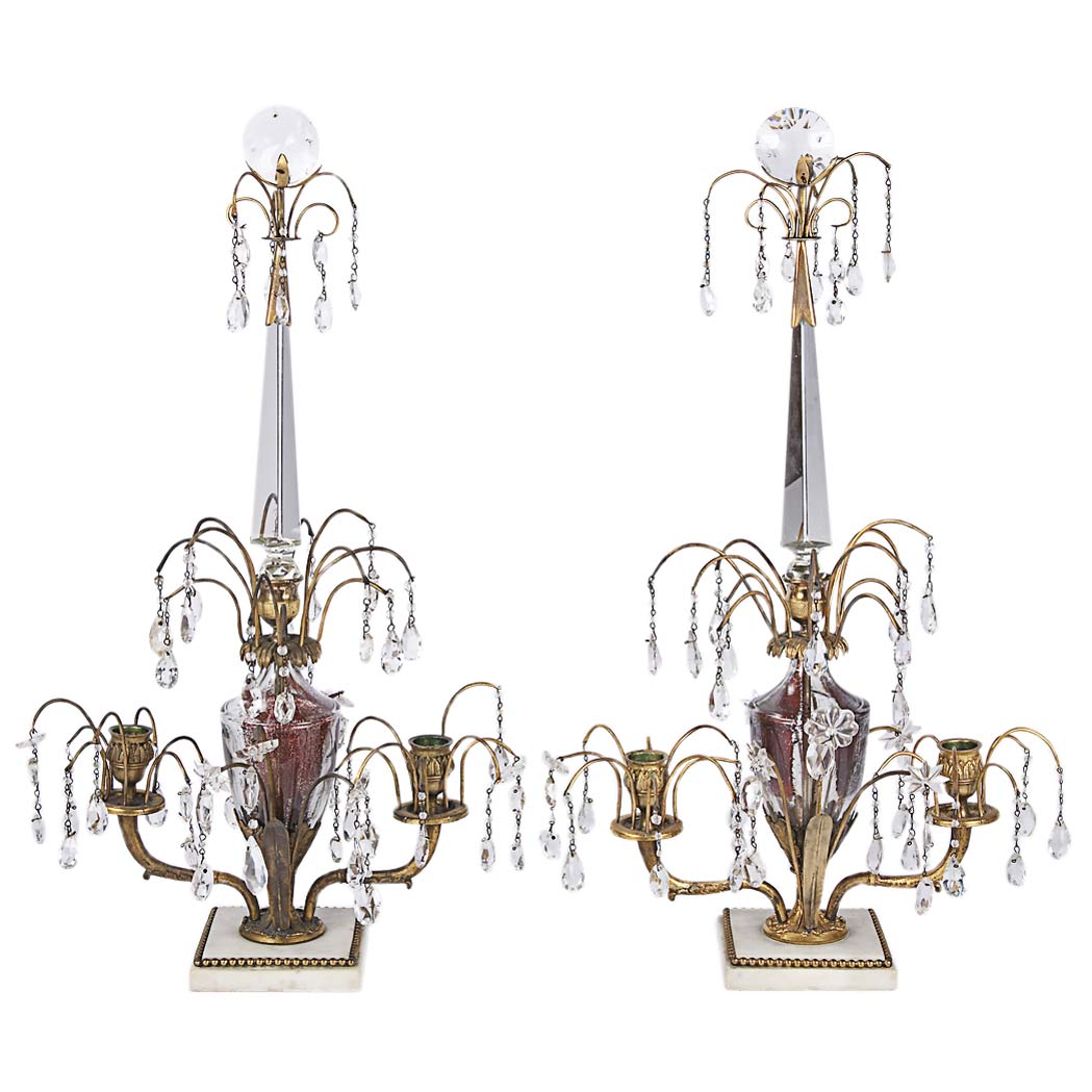 Appraisal: Pair of Regency Gilt-Bronze Mounted Cut Glass and Marble Two-Light