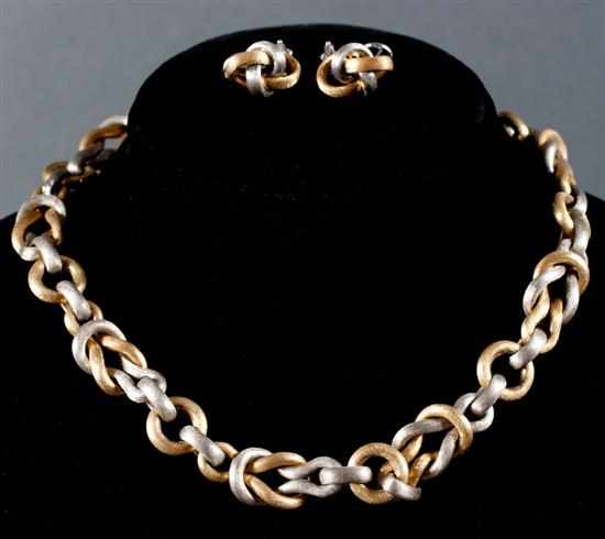 Appraisal: Italian K gold braided chain necklace together with matching post-earrings