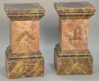 Appraisal: Pair of wood faux marble pedestals with Mason's insignia th