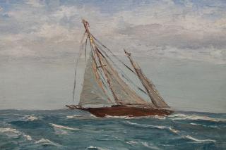 Appraisal: Pelosi Signed th C Painting of Sail Boat Pelosi Signed