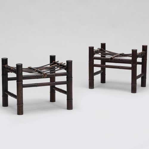 Appraisal: PAIR OF CARVED WOOD FAUX BAMBOO AND BAMBOO STOOLS x