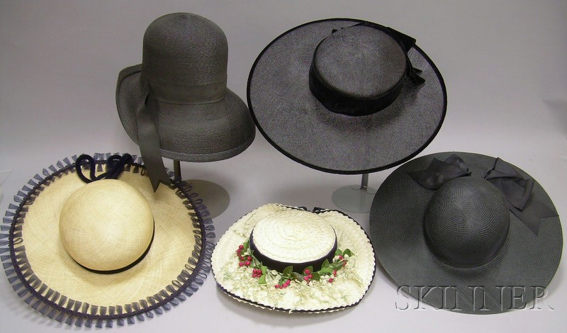 Appraisal: Five Vintage Straw Hats makers include Fedoria and Elizabeth Ford