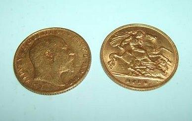 Appraisal: Two Edward VII gold half sovereigns dated and