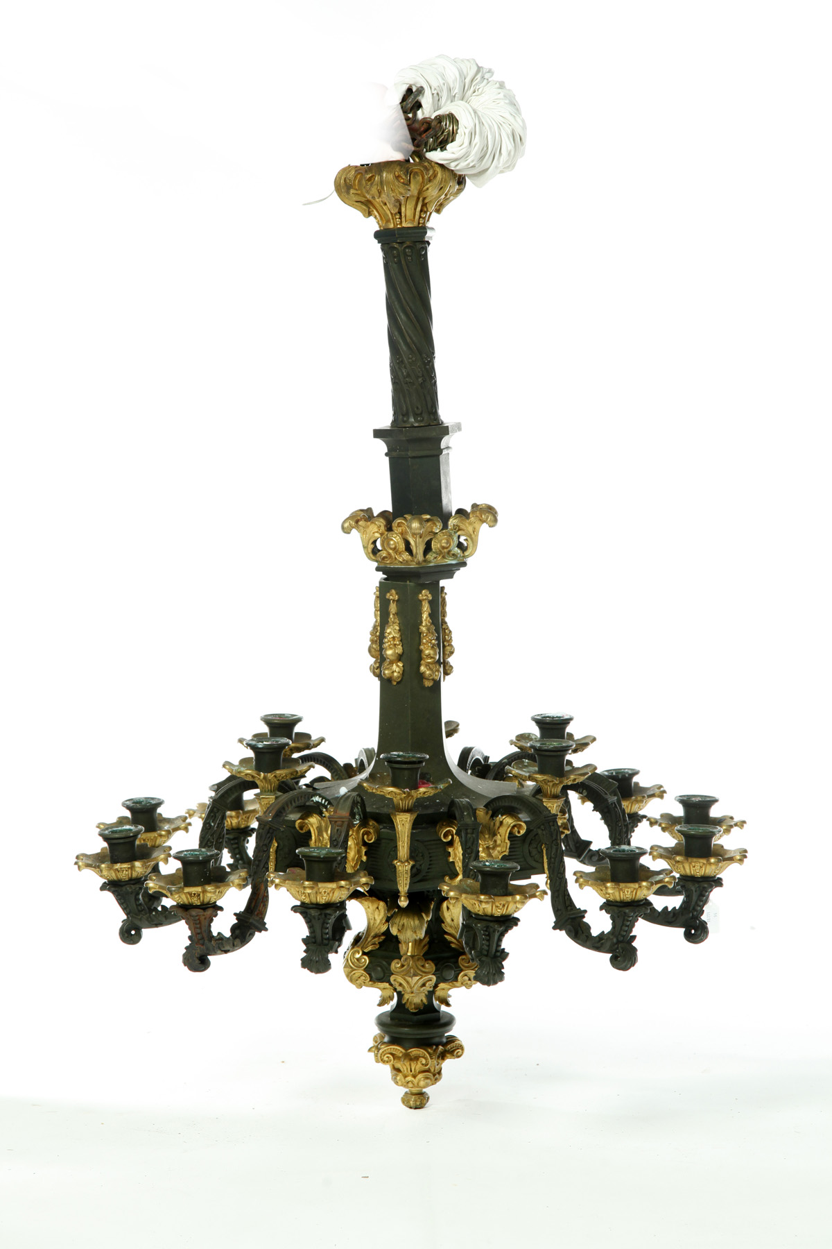 Appraisal: BRONZE EIGHTEEN-LIGHT REGENCY CANDLE CHANDELIER European mid- th century Verdigris