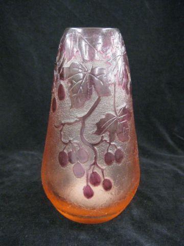 Appraisal: Legras French Cameo Art Glass Vase burgundy berry decor on