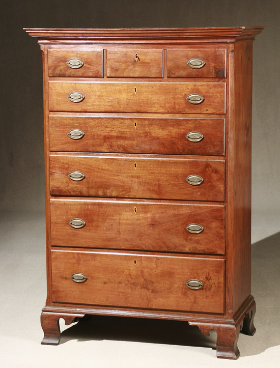 Appraisal: Chippendale Satinwood Inlaid Walnut Tall Chest of Drawers Pennsylvania Circa