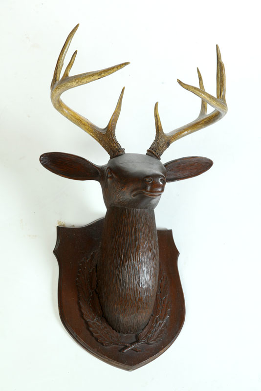 Appraisal: CARVED DEER HEAD American late th-early th century hardwood Life