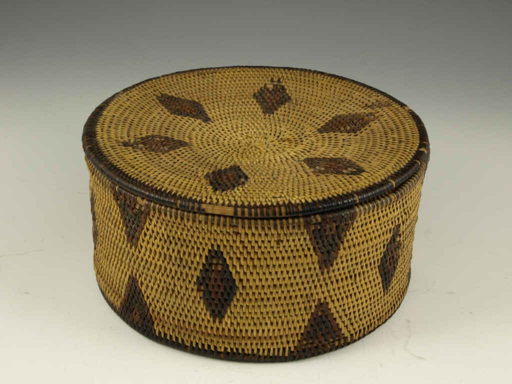 Appraisal: Lidded Basket possibly Filipino tightly woven matrix of golden fibers