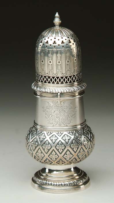 Appraisal: FANCY DUTCH LARGE SILVER CASTER In the style of Paul