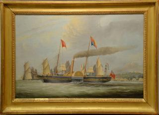 Appraisal: th Century English Paddle Steamship off the Coast oil on