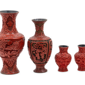 Appraisal: Four Chinese Cinnabar Red Lacquer Vases comprising a small pair