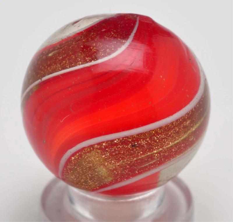 Appraisal: Ribbon Core Lutz Marble Description Bright reddish orange ribbon with