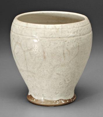 Appraisal: Ben Owen vase foamy white glaze over textured surface base