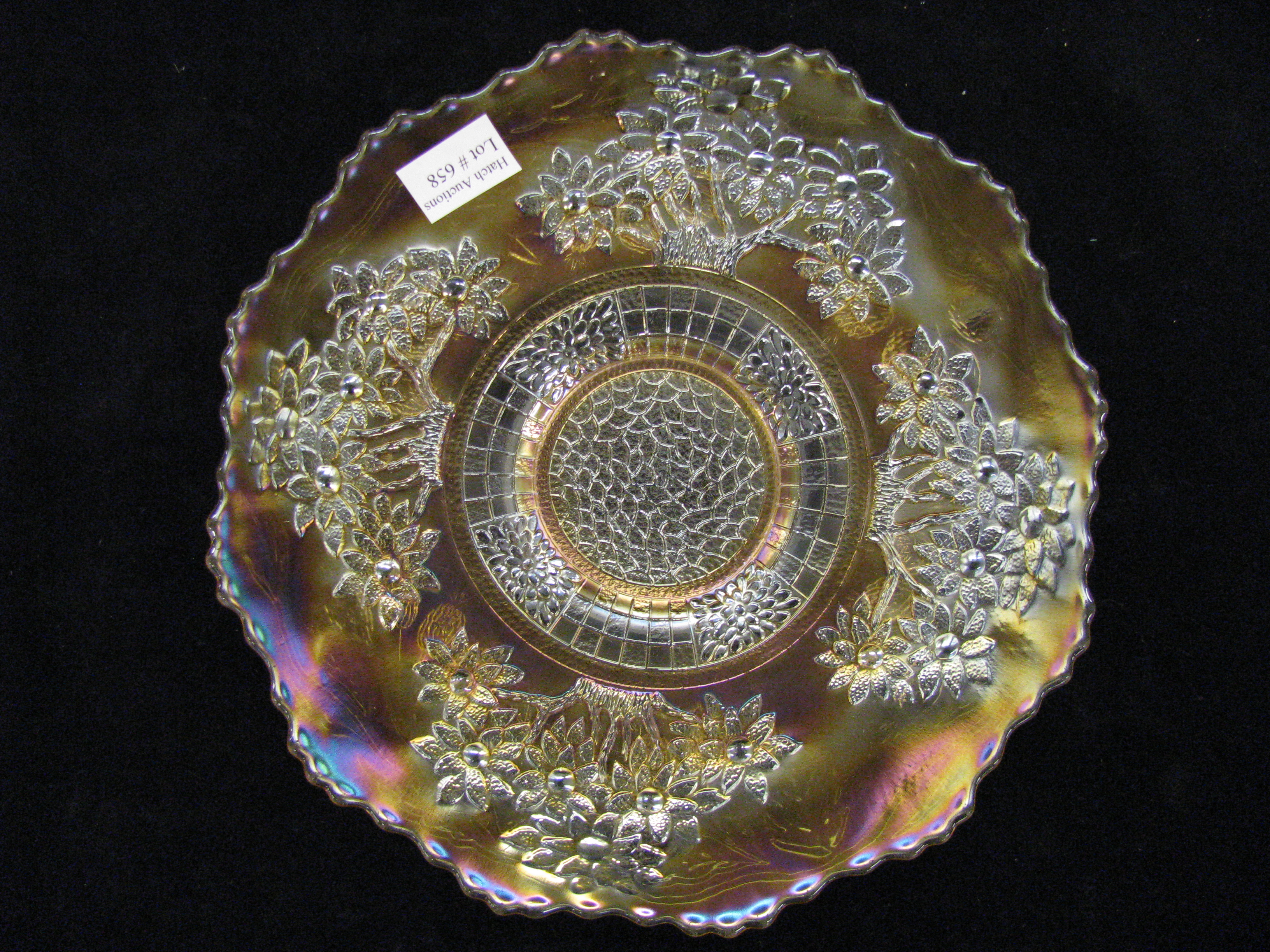 Appraisal: Carnival Glass Orange Tree Plate pastel marigold twelve sided bearded