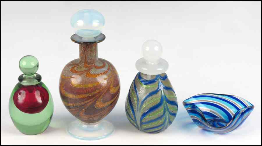 Appraisal: TWO FRANCO MORETTI VENETIAN GLASS PERFUME BOTTLES Together with a