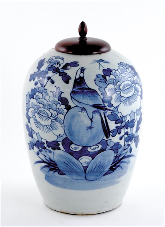 Appraisal: Chinese blue-and-white covered jar early th century ovoid form adorned