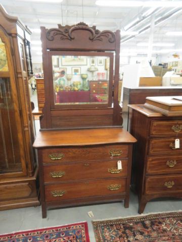 Appraisal: Victorian Oak Dresser with mirror triple drawer tall Pickens SC