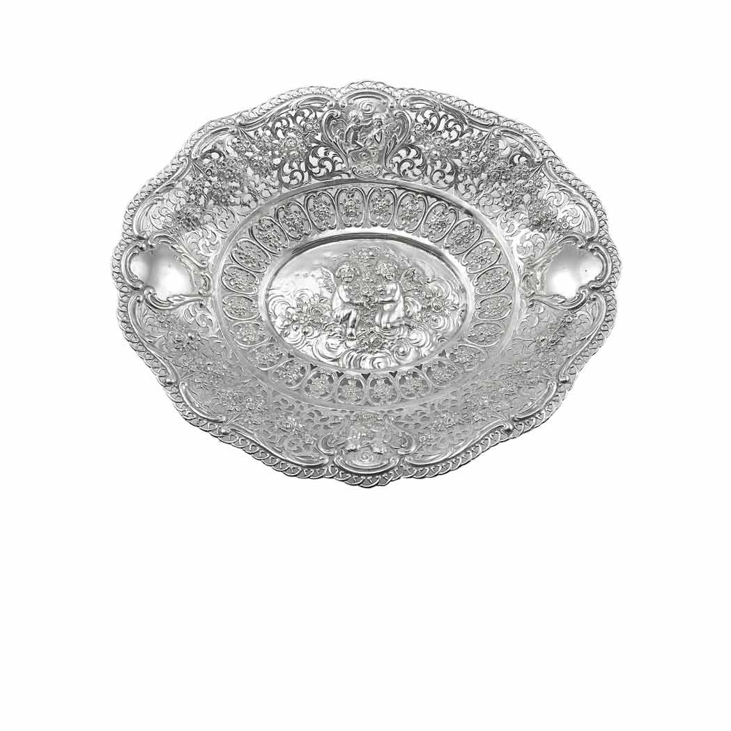 Appraisal: Continental Reticulated Silver Bowl Of shaped oval form with symmetrical