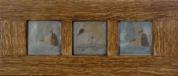 Appraisal: MARBLEHEAD Set of three tiles with ships in brown and