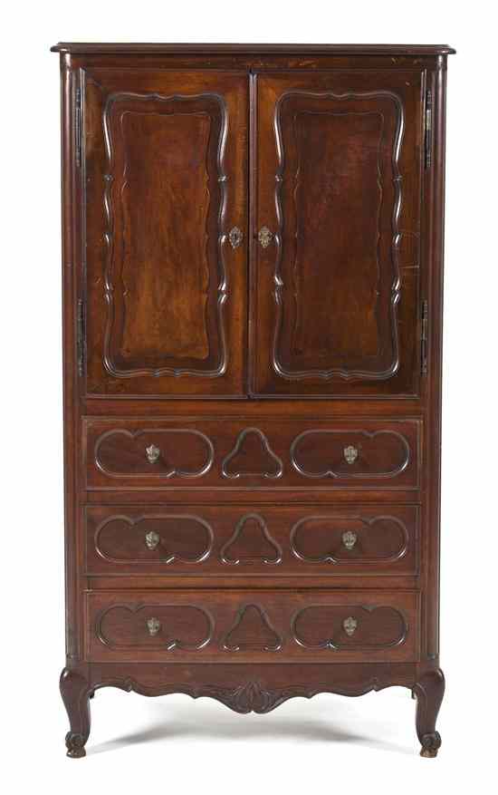 Appraisal: A Provincial Walnut Linenfold Cabinet having a rectangular top with