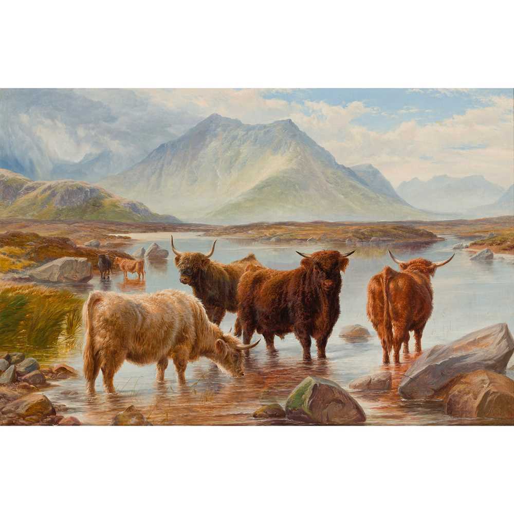 Appraisal: CHARLES JONES BRITISH - HIGHLAND CATTLE IN A MOUNTAIN LOCH