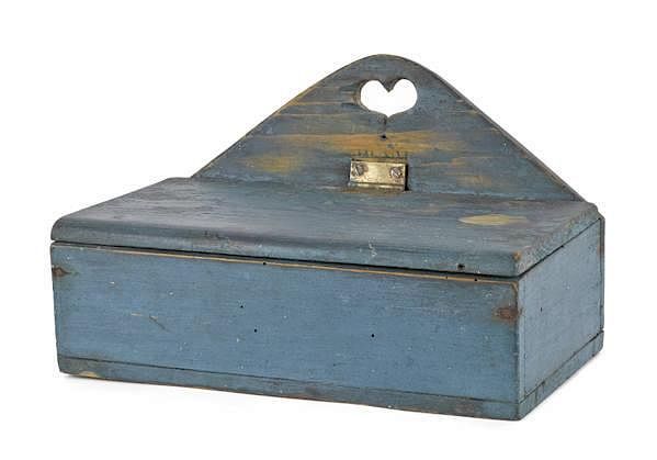 Appraisal: Painted pine salt box th c retaining an old blue