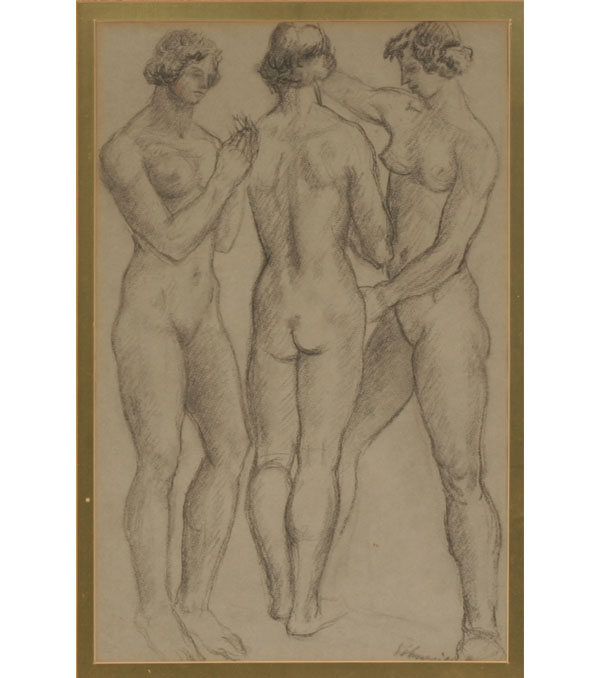 Appraisal: Robert Lohman American - Three Graces Charcoal sketch Signed lower