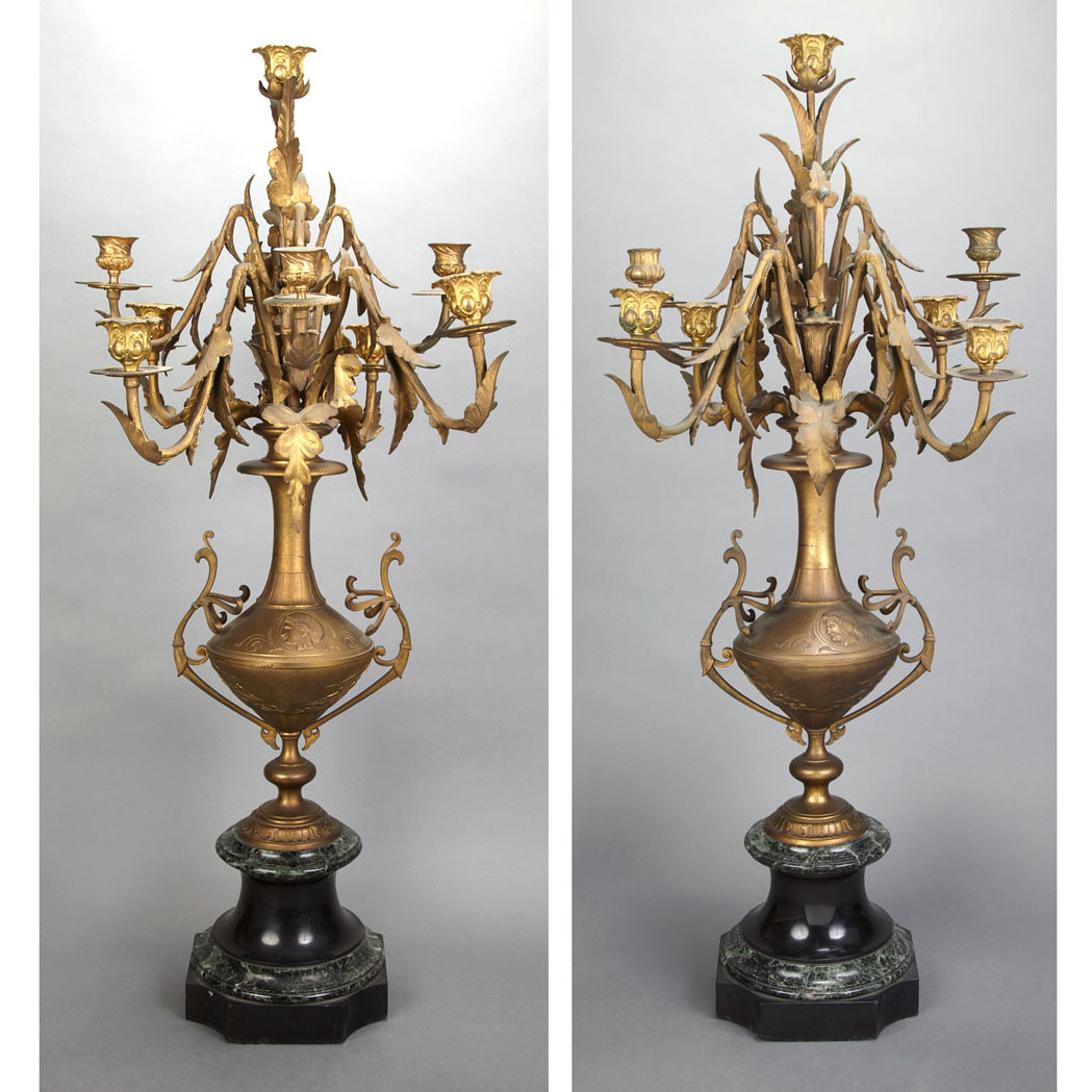 Appraisal: Companion Pair of Empire Style Gilt-Metal and Marble Nine-Light Candelabra