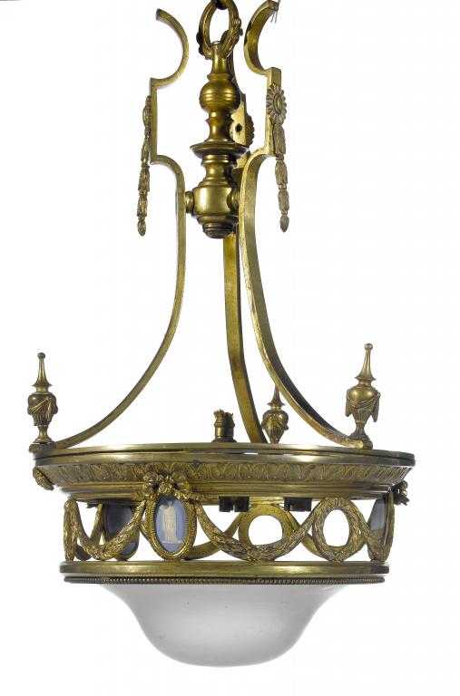 Appraisal: AN EDWARD VII GILT BRASS HANGING LIGHT MOUNTED WITH WEDGWOOD