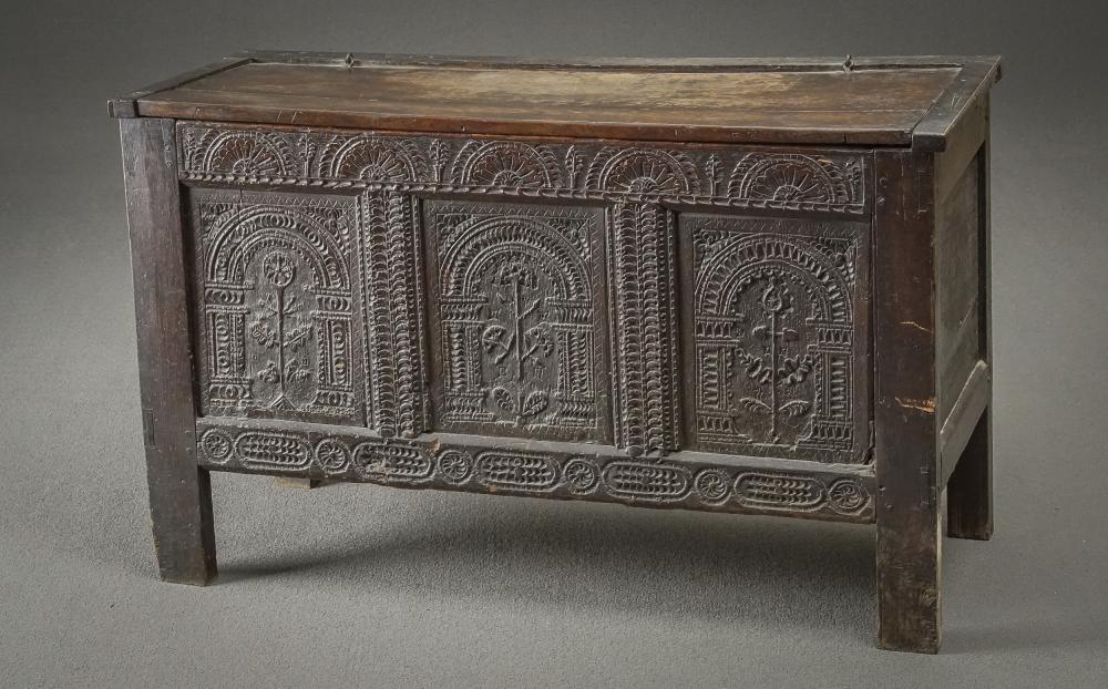 Appraisal: CHARLES II-JAMES II OAK COFFER LAST QUARTER TH CENTURYCharles II-James