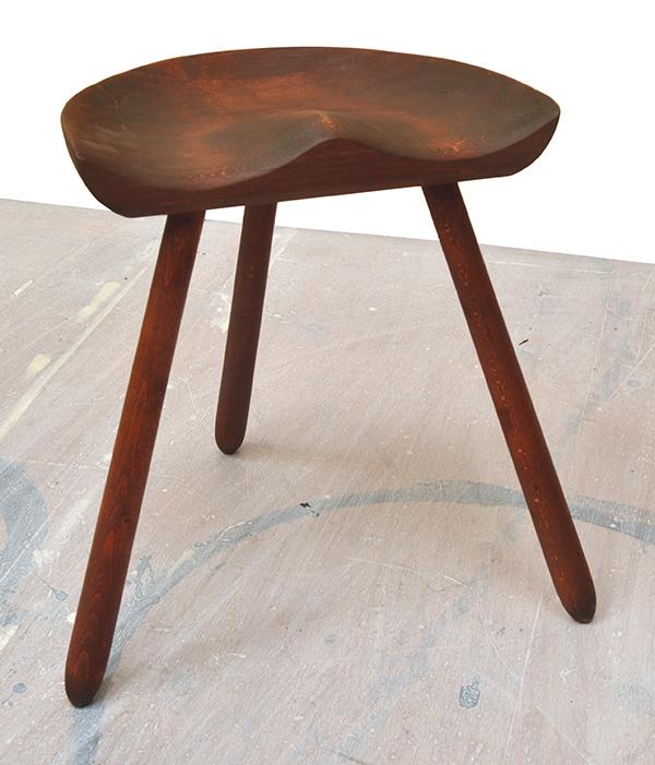 Appraisal: DANISH RED PAINTED WOODEN MILKING STOOL DANISH RED PAINTED WOODEN