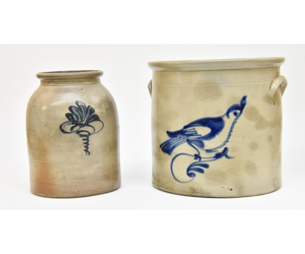 Appraisal: Four gallon stoneware crock with bird decoration h x dia