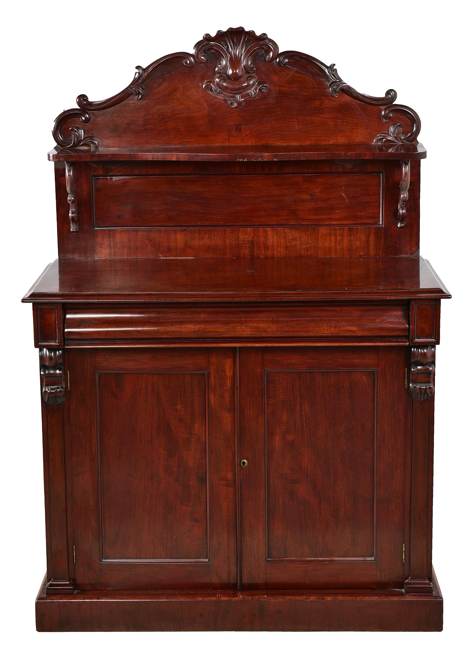 Appraisal: A VICTORIAN MAHOGANY CHIFFONIER with a leaf carved panelled back