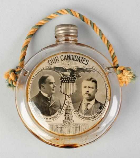 Appraisal: Glass Political Our Candidates Flask With reverse image of Theodore