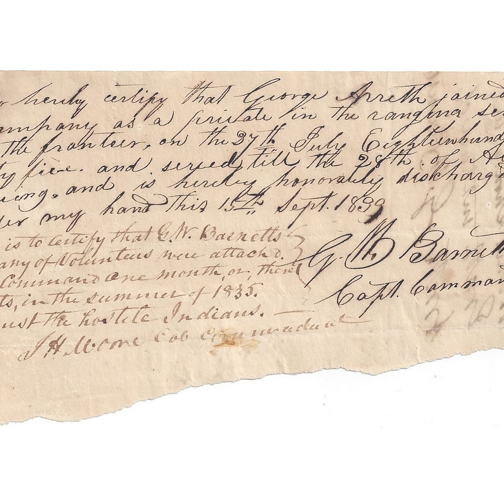 Appraisal: A REPUBLIC OF TEXAS MANUSCRIPT TEXIAN VOLUNTEER GEORGE BERNARD ERATH