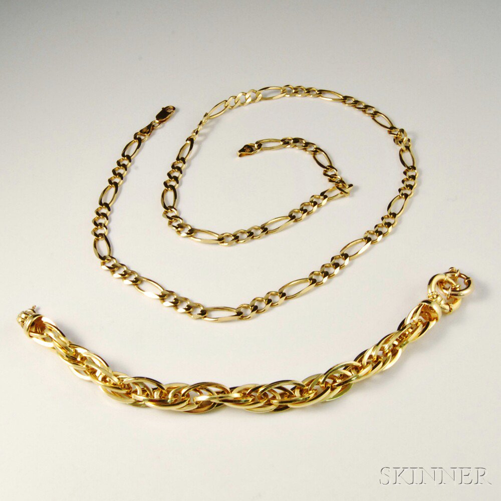 Appraisal: Two kt Gold Chains Italy a curb-link necklace and a