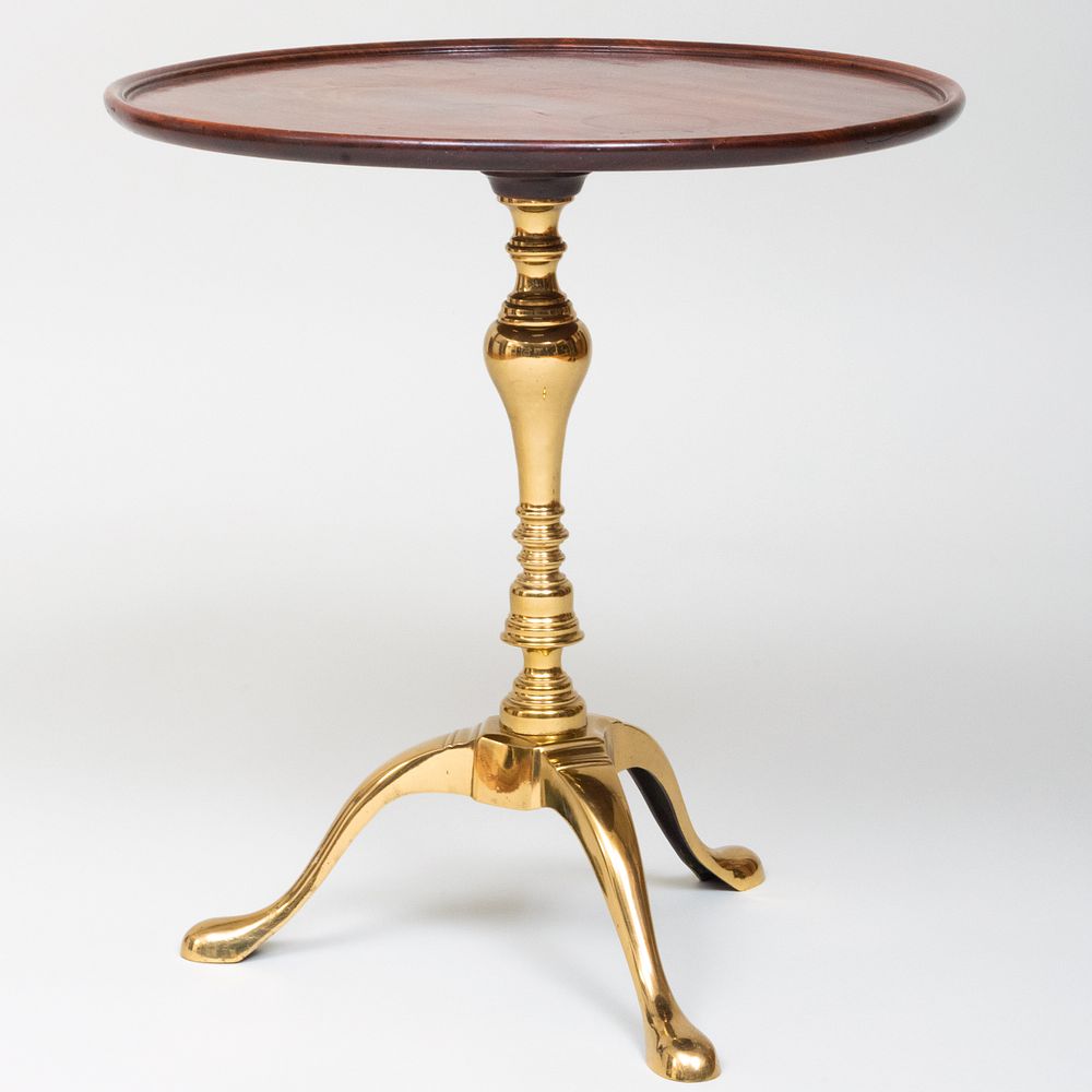 Appraisal: George III Style Mahogany and Brass Tripod Table x in