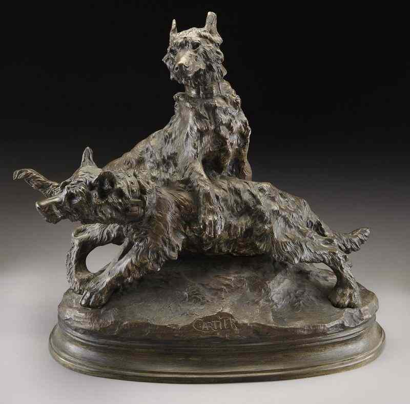 Appraisal: Thomas Francois Cartier patinated bronze sculpturemodeled to depict two playing