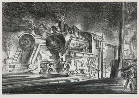 Appraisal: REGINALD MARSH Switch Engines Erie Yards Jersey City Stone No