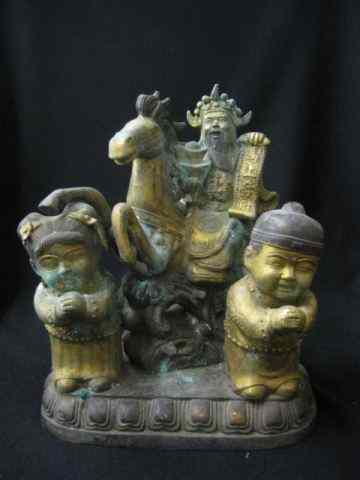 Appraisal: Chinese Bronze Statue immortal onhorseback figures praying below '' tall