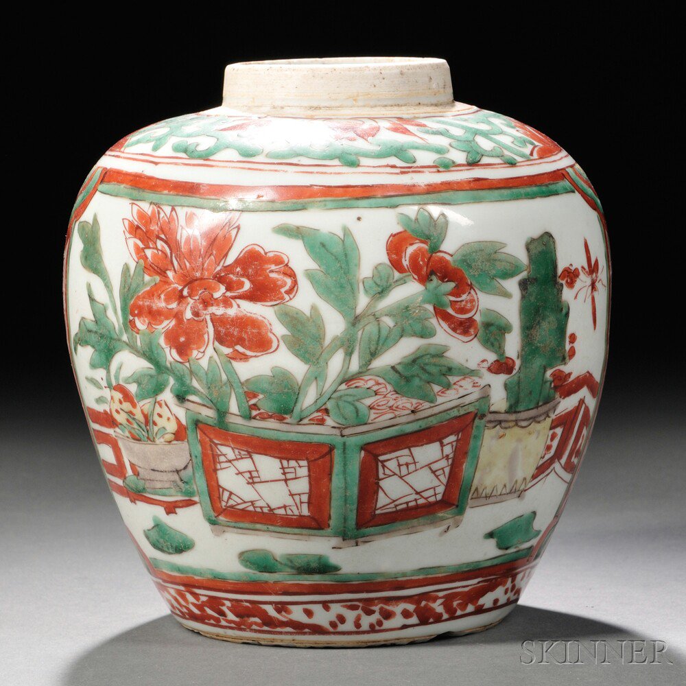 Appraisal: Wucai Jar China Qing Dynasty the ovoid body decorated with