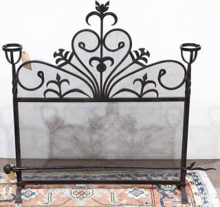 Appraisal: Spanish Revival wrought iron fire screen Spanish Revival wrought iron