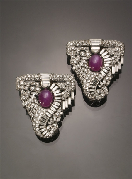 Appraisal: Pair of Art Deco Tested Platinum Star Ruby and Diamond