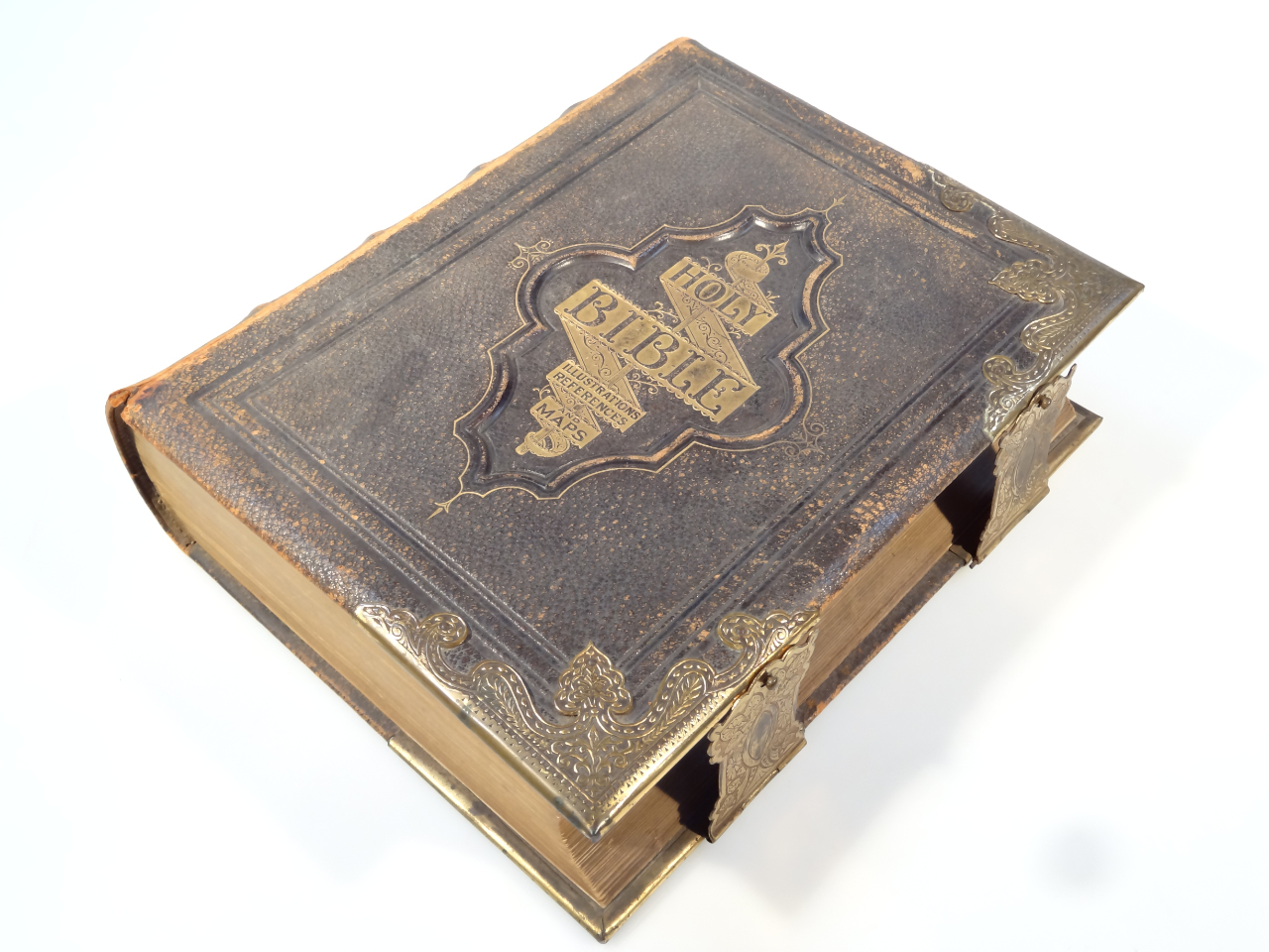 Appraisal: A Castle Co Holy Bible with pressed black leather part