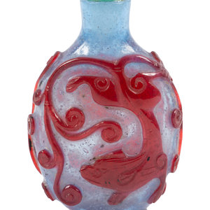 Appraisal: A Chinese Red Overlay Blue Glass Snuff Bottle Late th